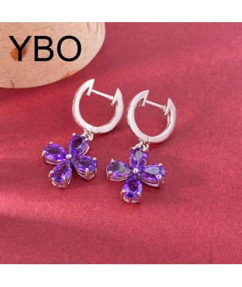 Sterling Silver Amethyst Flower Drop Earrings for Women À commander