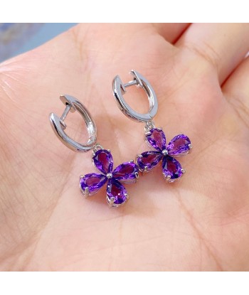 Sterling Silver Amethyst Flower Drop Earrings for Women À commander