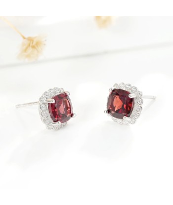 925 Sterling Silver Garnet CZ Square Drop Earrings for Women livraison et retour toujours gratuits