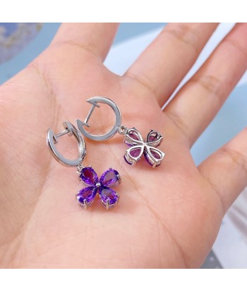 Sterling Silver Amethyst Flower Drop Earrings for Women À commander