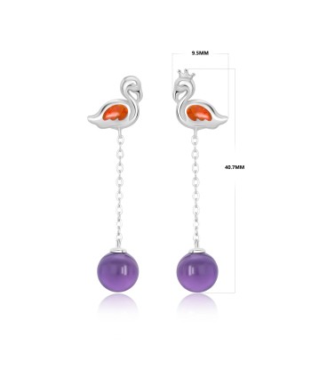 925 Sterling Silver Amethyst Dangling Swan Earrings for Women français