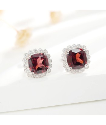 925 Sterling Silver Garnet CZ Square Drop Earrings for Women livraison et retour toujours gratuits