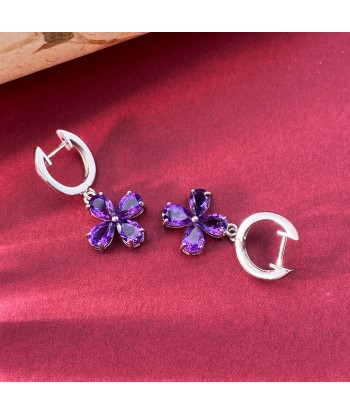 Sterling Silver Amethyst Flower Drop Earrings for Women À commander