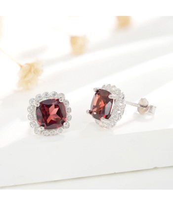 925 Sterling Silver Garnet CZ Square Drop Earrings for Women livraison et retour toujours gratuits