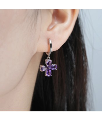 Sterling Silver Amethyst Flower Drop Earrings for Women À commander