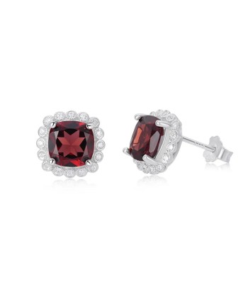 925 Sterling Silver Garnet CZ Square Drop Earrings for Women livraison et retour toujours gratuits