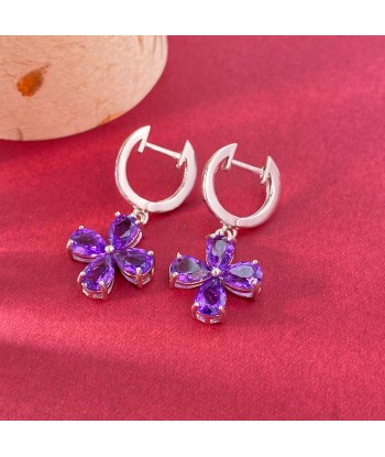 Sterling Silver Amethyst Flower Drop Earrings for Women À commander