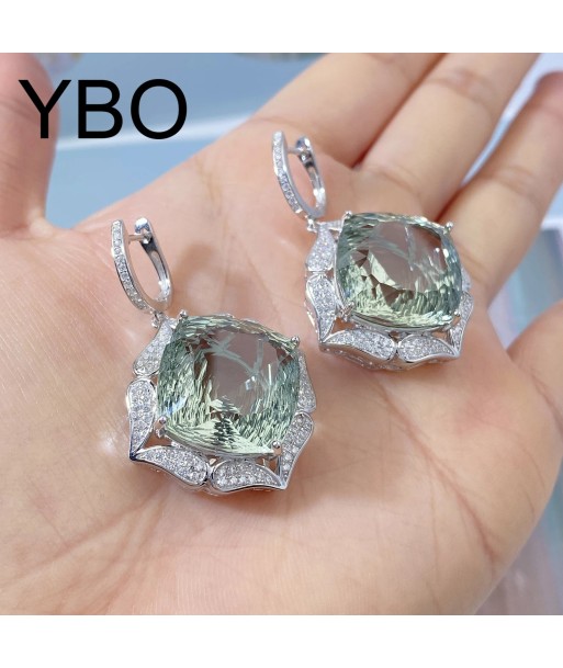 925 Sterling Silver Green Amethyst Dangle Earrings For Women solde