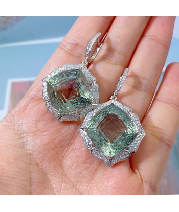 925 Sterling Silver Green Amethyst Dangle Earrings For Women solde