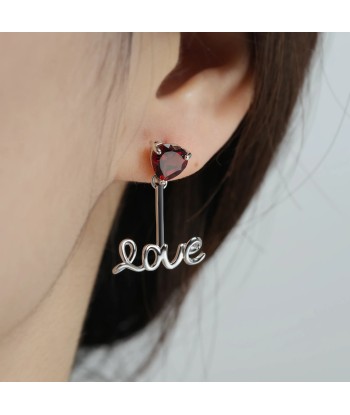 925 Sterling Silver Red Garnet Love Letter Drop Earrings for Women s'inspire de l'anatomie humaine