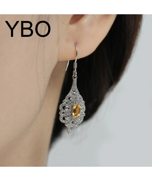 Sterling Silver Citrine Zircon Flower Drop Earrings for Women de France