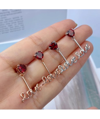 925 Sterling Silver Red Garnet Love Letter Drop Earrings for Women s'inspire de l'anatomie humaine