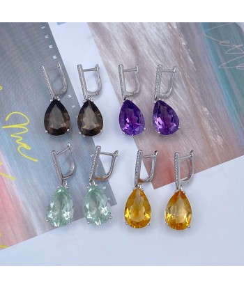 925 Sterling Silver Natural Gemstone Inlay Dangle Earrings for Women Economisez 