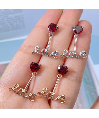 925 Sterling Silver Red Garnet Love Letter Drop Earrings for Women s'inspire de l'anatomie humaine