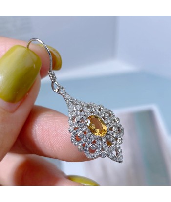 Sterling Silver Citrine Zircon Flower Drop Earrings for Women de France