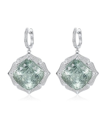 925 Sterling Silver Green Amethyst Dangle Earrings For Women solde