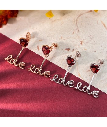 925 Sterling Silver Red Garnet Love Letter Drop Earrings for Women s'inspire de l'anatomie humaine