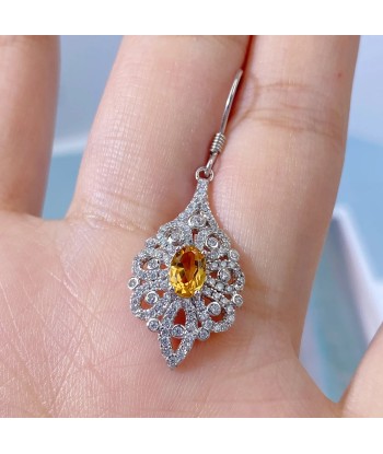 Sterling Silver Citrine Zircon Flower Drop Earrings for Women de France