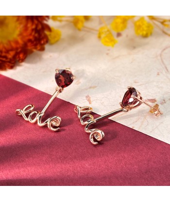 925 Sterling Silver Red Garnet Love Letter Drop Earrings for Women s'inspire de l'anatomie humaine