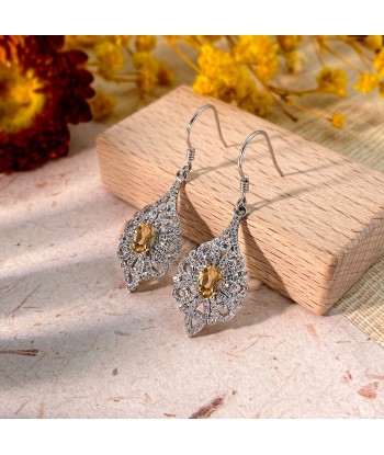 Sterling Silver Citrine Zircon Flower Drop Earrings for Women de France