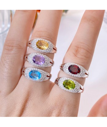 925 Sterling Silver Natural Amethyst, Topaz, Garnet, Citrine & Peridot Cubic Zircon Ring for Women Venez acheter