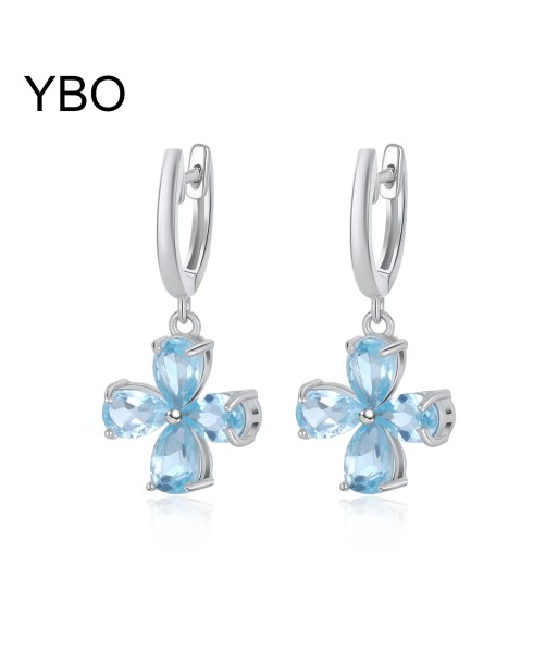 925 Sterling Silver Blue Topaz Dangle Earrings with Flower Design for Women shop