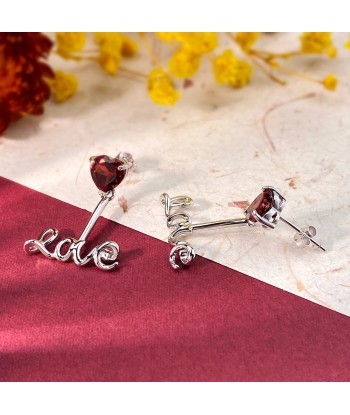 925 Sterling Silver Red Garnet Love Letter Drop Earrings for Women s'inspire de l'anatomie humaine