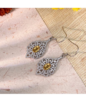 Sterling Silver Citrine Zircon Flower Drop Earrings for Women de France