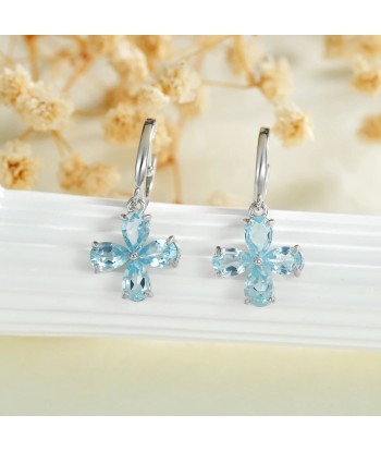 925 Sterling Silver Blue Topaz Dangle Earrings with Flower Design for Women shop