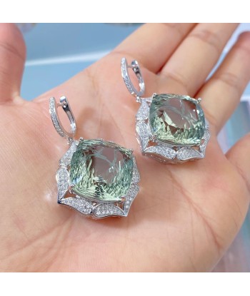 925 Sterling Silver Green Amethyst Dangle Earrings For Women solde