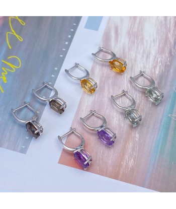 Sterling Silver Natural Gemstone Inlay Dangling Earrings for Women livraison et retour toujours gratuits