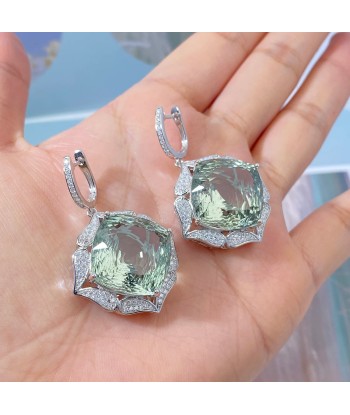 925 Sterling Silver Green Amethyst Dangle Earrings For Women solde