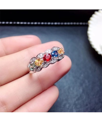 Sterling Silver Natural Multicolor Sapphire Ring for Women de technologie