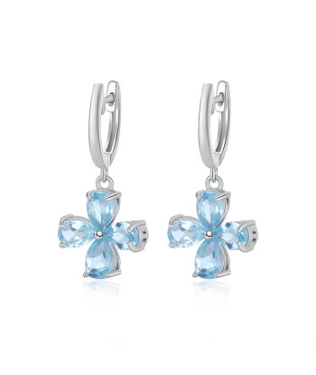 925 Sterling Silver Blue Topaz Dangle Earrings with Flower Design for Women shop