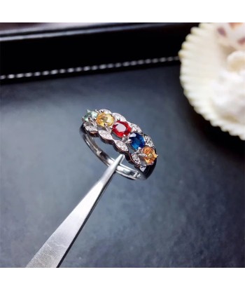 Sterling Silver Natural Multicolor Sapphire Ring for Women de technologie