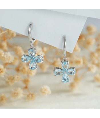 925 Sterling Silver Blue Topaz Dangle Earrings with Flower Design for Women shop