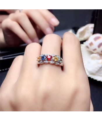 Sterling Silver Natural Multicolor Sapphire Ring for Women de technologie