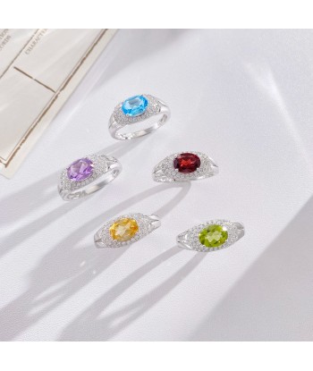 925 Sterling Silver Natural Amethyst, Topaz, Garnet, Citrine & Peridot Cubic Zircon Ring for Women Venez acheter