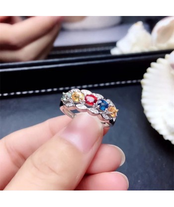 Sterling Silver Natural Multicolor Sapphire Ring for Women de technologie