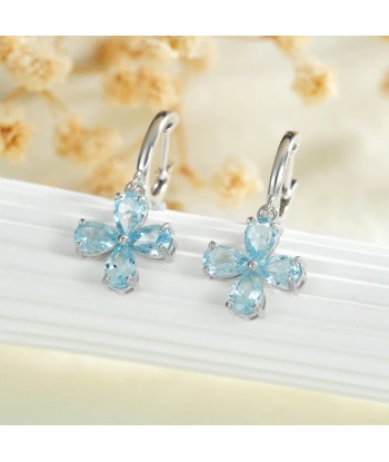 925 Sterling Silver Blue Topaz Dangle Earrings with Flower Design for Women shop