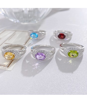 925 Sterling Silver Natural Amethyst, Topaz, Garnet, Citrine & Peridot Cubic Zircon Ring for Women Venez acheter