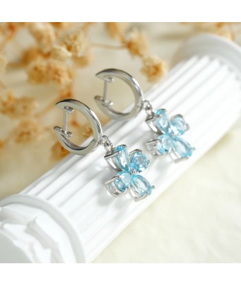 925 Sterling Silver Blue Topaz Dangle Earrings with Flower Design for Women shop