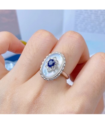 925 Sterling Silver Sapphire Zircon Flower Ring for Women ouvre sa boutique