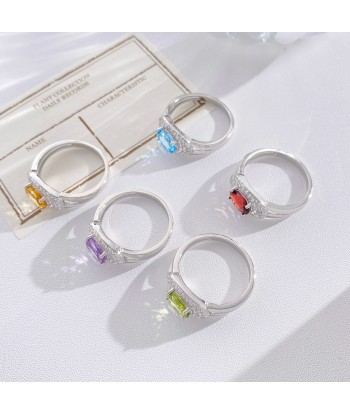 925 Sterling Silver Natural Amethyst, Topaz, Garnet, Citrine & Peridot Cubic Zircon Ring for Women Venez acheter