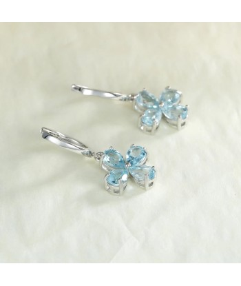 925 Sterling Silver Blue Topaz Dangle Earrings with Flower Design for Women shop