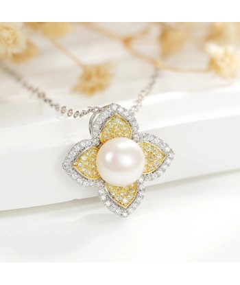 Sterling Silver Freshwater Pearl Necklace with Flower Pendant for Women meilleur choix