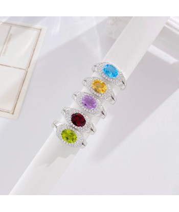 925 Sterling Silver Natural Amethyst, Topaz, Garnet, Citrine & Peridot Cubic Zircon Ring for Women Venez acheter