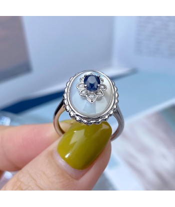 925 Sterling Silver Sapphire Zircon Flower Ring for Women ouvre sa boutique