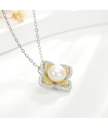 Sterling Silver Freshwater Pearl Necklace with Flower Pendant for Women meilleur choix