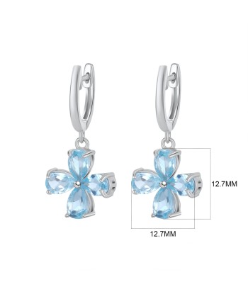 925 Sterling Silver Blue Topaz Dangle Earrings with Flower Design for Women shop